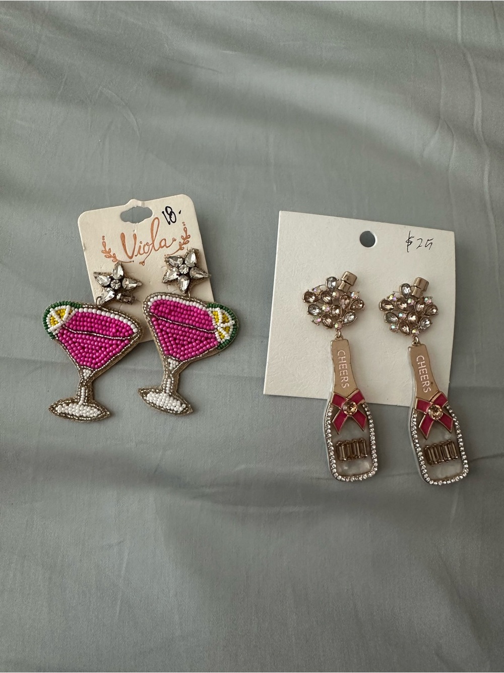 Pink Beaded Cocktail Glass Statement Earrings